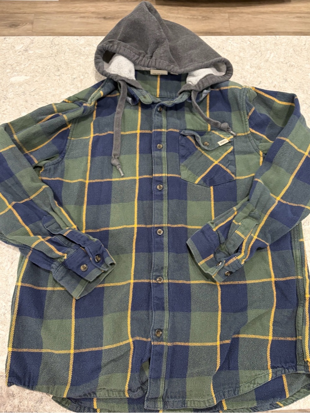 Vans Green Navy Plaid Hooded Zip-Up Shirt Jacket-Large
